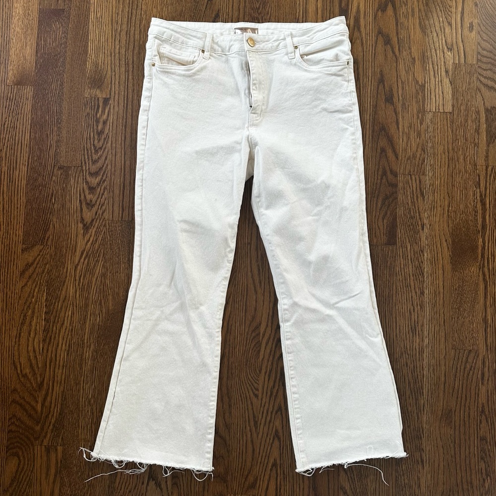 Kut From The Kloth Kelsey High Rise Ankle Flare in ivory, size 12